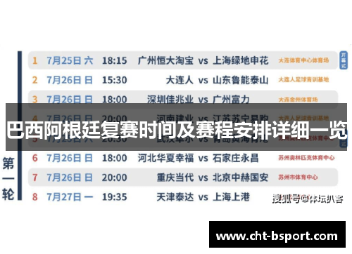巴西阿根廷复赛时间及赛程安排详细一览