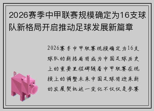2026赛季中甲联赛规模确定为16支球队新格局开启推动足球发展新篇章